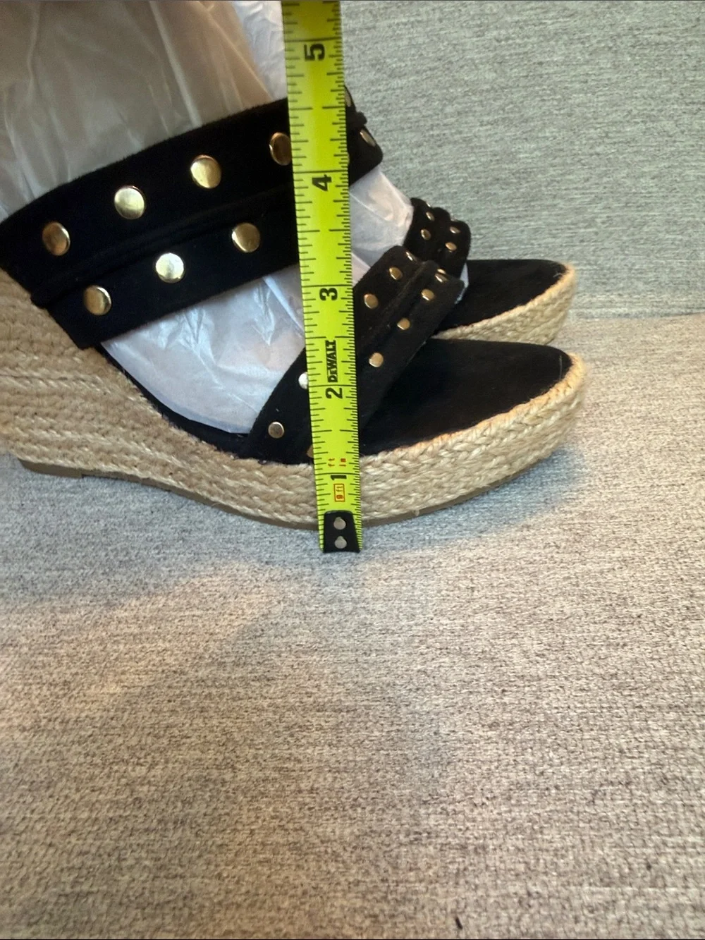 Black Studded Espadrille Wedge Sandals - Women